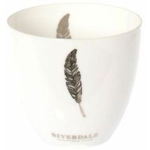 Photophore en porcelaine décoré de plumes – Bougeoir – Dimensions : 8 x 9 cm – Hauteur, Matières – RIVERDALE