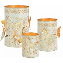 Spetebo - Photophore set de 3 pièces en blanc / or - papillon - métal / env. 20, 15, 13 cm