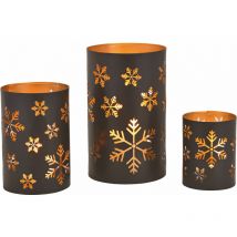 Photophore set de 3 pièces en noir - motif. coup de neige - Métal / env. 20, 15, 13 cm