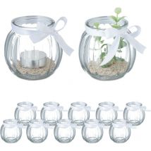 Relaxdays - Photophores, lot de 12, en verre, porte-bougies à nœud, intérieur & extérieur, déco, transparent