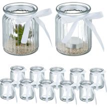 Relaxdays - Photophores, lot de 12, en verre, porte-bougies à nœud, intérieur & extérieur, déco, transparent