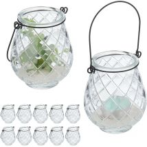 Relaxdays - Photophores, lot de 12, verre, anse, h x d: 10 x 8,5 cm, extérieur & intérieur, lanternes, transparent - noir