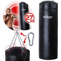 Physionics - Saco de Boxeo - Relleno, aprox. 27 kg, a 100 cm, ø 35 cm, con Cadenas y Mosquetón - Punching Bag, Entrenamient de Muay Thai, mma,
