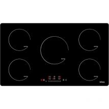 Piano cottura a induzione 5 zone, piano cottura elettrico 90 cm 8600 W piastra a induzione integrata con funzione boost, vetro nero, controllo touch,