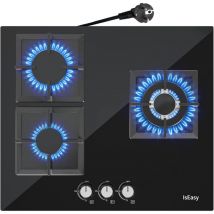 Piano Cottura, autosufficiente, a incasso, per gas naturale/propano, sicurezza tramite termocoppia (3 fuochi-quadrato vetro)