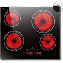 Piano Cottura Vetroceramica con Telaio 4 Fuochi da Incasso, 6600W, Zona di Riscaldamento Indipendente Slider Touch Control, Zona Flessibile con