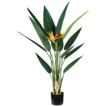 Pianta strelitzia in polietilene con 12 foglie e 2 fiori, 120 cm