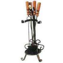 Mille - Ensemble De 4 Outils De Cheminée Avec Manche En Bois Et Base Ronde - Cm.25x65h. (641)