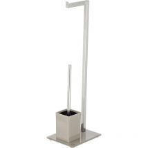 Portarotolo Con Porta Scopino In Metallo con Base in Vetro Design Moderno Tortor