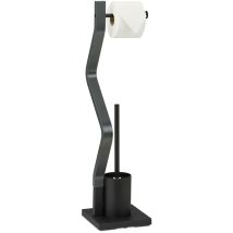 Piantana Portarotolo E Scopino, Colonnina Autoportante Wc, Portascopino Bagno, Hlp 75x18,5x18,5 Cm Nero Grigio - Relaxdays