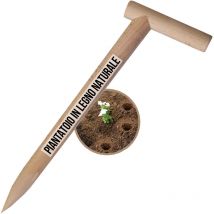Piantatore per Orto Giardino in Legno Naturale Foraterra o Trapiantatore Manuale Per Piantine Resistente Leggero 44 x 13 x 3 cm