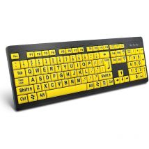 Piao Large Print Computer Keyboard Wired Usb High Contrast Keyboard With Oversized Print Letters For Visually Impaired Low Vision Individuals (yellow
