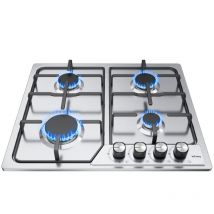 Piastra di cottura a gas a 4 fuochi, autosufficiente, piano cottura a incasso, per gas naturale/propano, sicurezza tramite termocoppia, acciaio