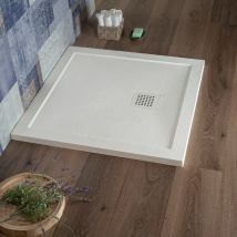 Lapis - Piatto Doccia 80x80 cm Marmoresina Bianco Effetto Pietra bordo rialzato Edge