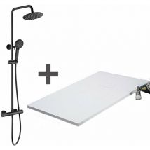 Stano. - Kit Piatto doccia ultrasottile 80 x 150 cm piatto Bianco + Colonna doccia termostatica Finitura nera opaca