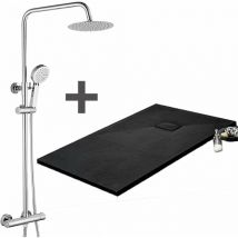 Stano. - Kit Piatto doccia ultrasottile 70 x 90 cm piatto Nero + Colonna doccia termostatica Finitura cromata