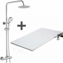Stano. - Kit Piatto doccia ultrasottile 80 x 100 cm piatto Bianco + Colonna doccia termostatica Finitura cromata