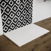 Marinelligroup - Piatto doccia 80X160 effetto pietra smc resina (no mineralmarmo) bianco spessore 2,6 cm Euclide