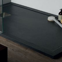 Tamanaco - Piatto Doccia flat 80x180xh3,3 cm Nero con Bordo Piletta di Scarico Inclusa