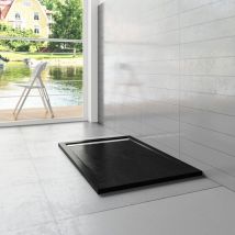 Ocean Italy - Piatto Doccia Rettangolare 90x120x3 cm in Pietra Vulcanica e Resina Mista finitura Pietra Nera Ruvida Ultraslim Antiscivolo