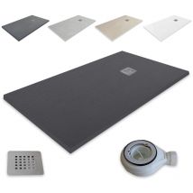 Outletaseo - piatto doccia in resina extra piatta tutte le misure disponibili- antiscivolo text ura LAVAGNA【70x80, noir RAL-9005】- Include valvola