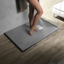 Showerdesign - Piatto Doccia milano 130x80 cm resina alto 3 cm effetto ardesia, Grigio Opaco