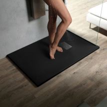 Showerdesign - Piatto Doccia milano 90x70 cm resina alto 3 cm effetto ardesia, Nero Opaco