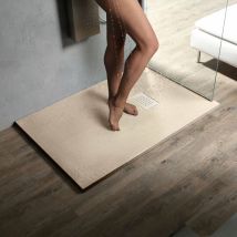 Showerdesign - Piatto Doccia milano 90x70 cm resina alto 3 cm effetto ardesia, Panna Opaco