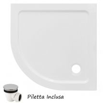 Totama - Piatto Doccia Resina Angolare Semicircolare 80x80 90x90 Flat 3cm Bianco Piletta - Dimensione Piatto 90x90