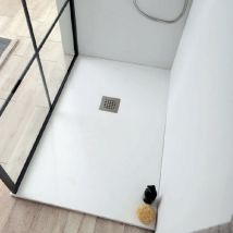 Piatto Doccia 80x180xh2,5 Rettangolare Bianco in MARMO RESINA con Piletta di Scarico