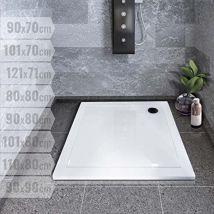 Nova - Aquamarin Piatto Doccia - 90 x 70 cm, in Acrilico, Rialzato, Rettangolare, Antiscivolo, Resistente ai Graffi, Max 250kg, Bianco Lucido