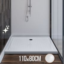 Nova - Aquamarin Piatto Doccia - 110 x 80 cm, in Acrilico, Rialzato, Rettangolare, Antiscivolo, Resistente ai Graffi, Max 250kg, Bianco Lucido