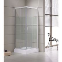 Solidstone - Box Doccia Angolare Vetro Serigrafato Temperato Anticalcare 4 mm Telaio in Alluminio Bianco 80 x 80 x h185 cm