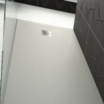 Cardinale - Piatto Doccia Tagliabile 80x170 cm Marmo Resina Con Griglia in Acciaio - Bianco