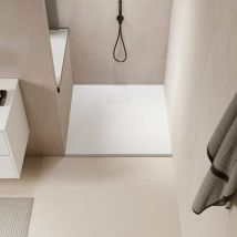 Piatto doccia ultrasottile 80 x 100 cm piatto in SoliCast finitura ardesia bianco
