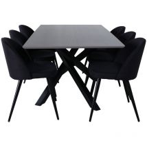 Ebuy24 - PiazzaGRBL Essgruppe Esstisch grau und 6 Velvet Esszimmerstühle schwarz.