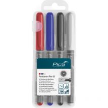 Pica 4 x Permanent Pen Set 1,0mm Rot Blau Schwarz Weiß