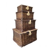 Topfurnishing - picnic hamper Strong Brown Oak Pine Lidded Basket with Latch Without Lining [Oak,Small 30 x 23 x 13 cm] - Oak