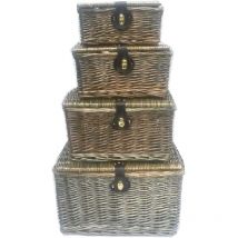 Topfurnishing - picnic hamper Strong Brown Oak Pine Lidded Basket with Latch Without Lining [Oak,Set of 2 - Large] 41x34x22cm - Oak
