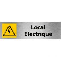 Pictogramme Local Electrique (Q0475).- Adhésif aspect aluminium brossé -