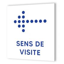 Decoho - Pictogramme flèche directionnelle format 20 x 20 cm en dibond blanc Picto Bleu · Modèle Accueil dot Gauche