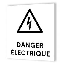 Decoho - Pictogramme format 20 cm x 20 cm en Dibond Blanc Picto Noir - Modèle Danger Électrique