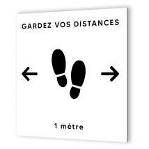 Decoho - Pictogramme format 20 cm x 20 cm en Dibond Blanc Picto Noir - Modèle Gardez vos Distance (distanciation soc