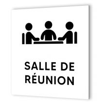 Pictogramme format 20 cm x 20 cm en Dibond Blanc Picto Noir - Modèle Salle de Réunion