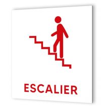 Decoho - Pictogramme format 20 cm x 20 cm en Dibond Blanc Picto Rouge - Modèle Escalier Gauche