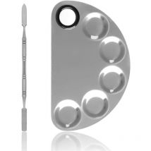 Palette de maquillage, palette de mélange d'artiste cosmétique à 5 puits en acier inoxydable de 6x4 pouces avec outil de spatule pour le fond de