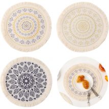 Pièces Napperons Boho Ronds, Napperons Lavable Boho Ronds, Napperon Coton Boho, Napperon Boho Ronds Décoration, Napperon Coton Naturel, Adaptés Usage