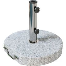 Pied de parasol rond en granite dia. 44 cm - poignées, roulettes, patins - acier inox gris