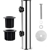 Pied de Parasol, Support Fixation Parasol Ø50 en Acier Inoxydable, Accessoires pour Parasols avec 2 Anneaux de Réduction en PVC(Ø32/40mm)