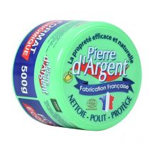Pierre d'Argent format 500 g, parfum citron, nettoyant ménager multi-usage, éponge incluse, fabriqué en France, certifié ECOCERT